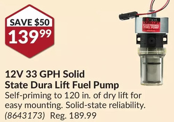 Princess Auto 12v 33 gph solid state dura lift fuel pump offer