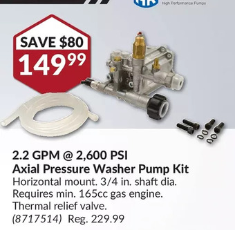 Princess Auto Annovi reverberi 2.2 gpm @ 2,600 psi axial pressure washer pump kit offer
