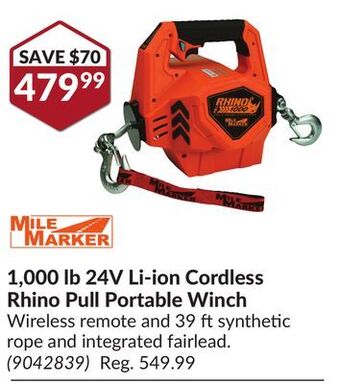 Princess Auto 1, 000 lb 24v li-ion cordless rhino pull portable winch offer