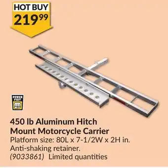 Princess Auto Power fist aluminum hitch mount motorcycle carrier offer
