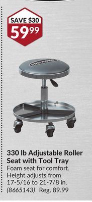 Princess Auto 330 lb adjustable roller seat with tool tray offer