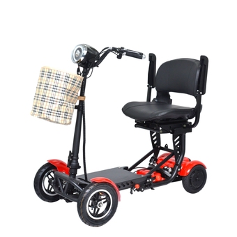 Best Buy 4 wheel electric motorized compact scooter, foldable wide seat with armrests and led light, up to 12 miles - red color offer