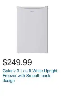 Costco Galanz 3.1 cu ft white upright freezer with smooth back design offer