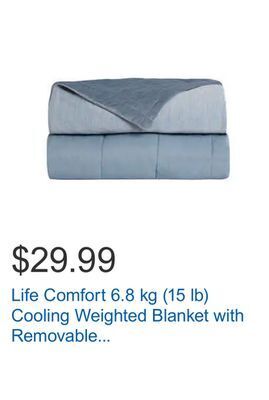 Costco Life comfort 6.8 kg (15 lb) cooling weighted blanket with removable cover offer