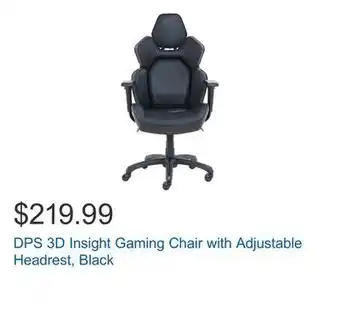 Costco Dps 3d insight gaming chair with adjustable headrest, black offer