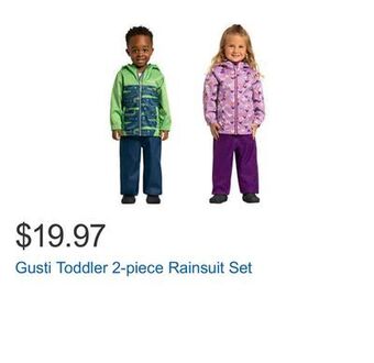 Costco Gusti toddler 2-piece rainsuit set offer
