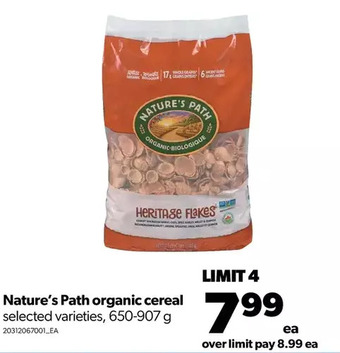 Real Canadian Superstore Nature's path organic cereal offer