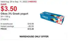 Costco Oikos 3% Greek Yogurt offer