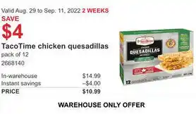 Costco TacoTime Chicken Quesadillas offer
