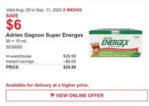 Costco Adrien Gagnon Super Energex 90 x 10ml offer