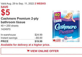 Costco Cashmere Premium 2-Ply Bathroom Tissue offer
