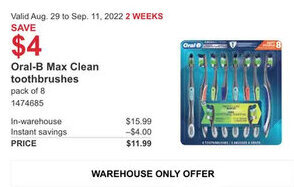 Costco Oral-B Max Clean Toothbrushes offer