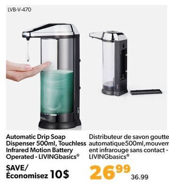 Shopper+ Automatic drip soap dispenser 500ml, touchless infrared motion battery operated - livingbasics offer