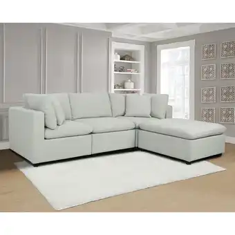 Best Buy Billie 4-piece modular transitional polyester sectional sofa sets with ottoman - light grey offer