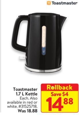 Walmart Toastmaster 1.7 l kettle offer