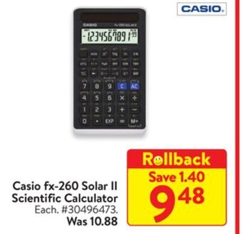 Walmart Casio fx-260 solar ii scientific calculator offer