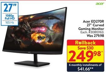 Walmart Acer ed270r 27" curved gaming monitor offer