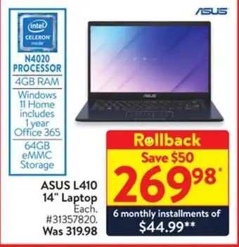 Walmart Asus l410 14" laptop offer