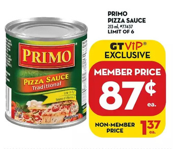 Giant Tiger Primo pizza sauce offer