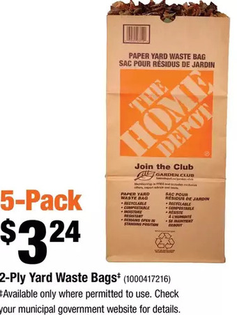 Home Depot 2-ply yard waste bags offer