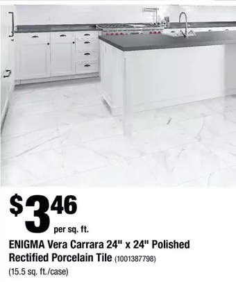 Home Depot Enigma vera carrara 24" x 24" polished rectified porcelain tile offer
