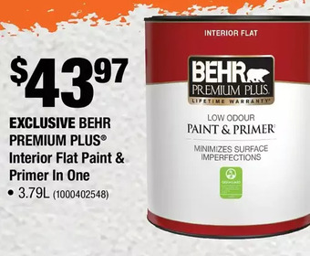 Home Depot Behr premium plus interior flat paint & primer in one offer