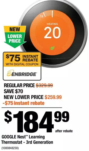 Home Depot Google nest learning thermostat - 3rd generation offer