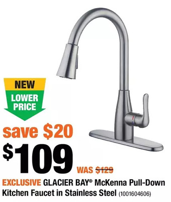 Home Depot Glacier bay mckenna pull-down kitchen faucet in stainless steel offer