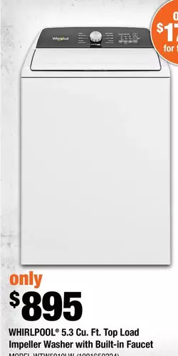 Home Depot Whirlpool 5.3 cu. ft. top load impeller washer with built-in faucet offer