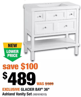 Home Depot Glacier bay 36" ashland vanity set offer