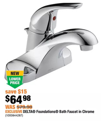 Home Depot Delta foundations bath faucet in chrome offer