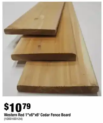 Home Depot Western red 1"x6"x6' cedar fence board offer