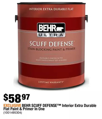 Home Depot Behr scuff defense interior extra durable flat paint & primer in one offer