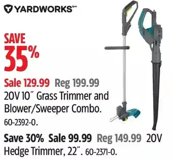 Canadian Tire Yardworks 20v 10" grass trimmer and blower/sweeper combo | 20v hedge trimmer, 22" offer