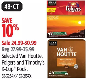 Canadian Tire Van houtte, folgers and timothy's k-cup pods offer