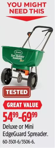 Canadian Tire Scotts deluxe or mini edgeguard spreader offer