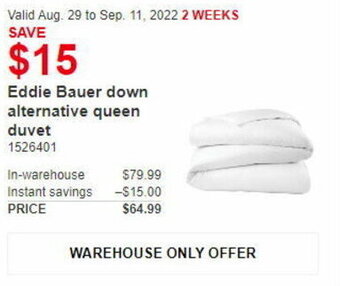 Costco Eddie Bauer down Alternative Queen Duvet offer