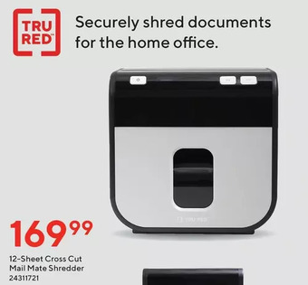 Staples Tru red 12-sheet cross cut mail mate shredder offer