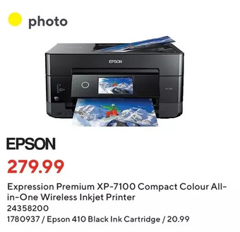 Staples Epson expression premium xp-7100 compact colour all-in-one wireless inkjet printer | epson 410 black ink cartridge offer