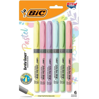 Staples Bic brite liner grip pastel highlighters offer
