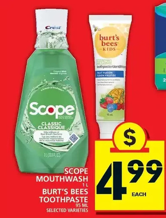 Food Basics Scope mouthwash | burt's bees toothpaste offer