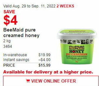 Costco BeeMaid pure Creamed Honey offer