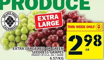 Food Basics Extra large red or green seedless grapes offer