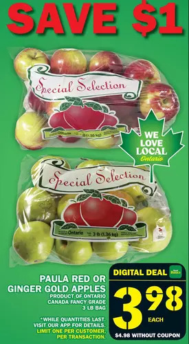 Food Basics Paula red or ginger gold apples offer