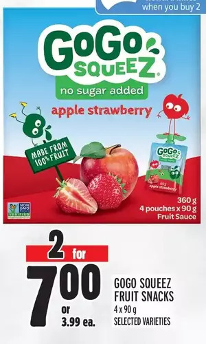 Metro Gogo squeez fruit snacks offer
