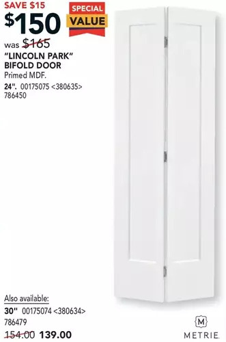 Lowe's Metrie "lincoln park" bifold door offer