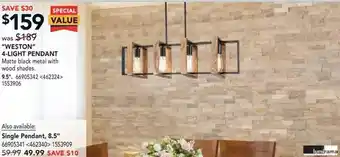 RONA Lumirama "weston" 4-light pendant. 9.5" | single pendant, 8.5" offer