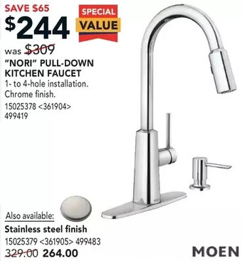 RONA Moen "nori" pull-down kitchen faucet offer