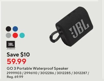 Staples Jbl go 3 portable waterproof speaker offer