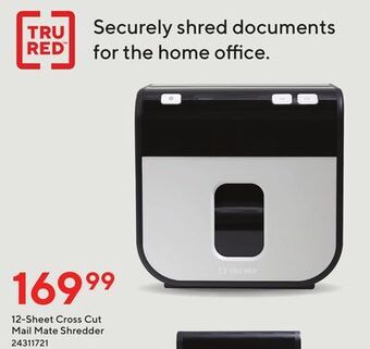Staples Tru red™ 12 - sheet cross cut mail mate shredder offer